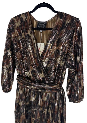 Vestido Johnny Was L Tina envolvente para mujer estampado abstracto metálico cuello en V midi $298 Foto 1 de 4