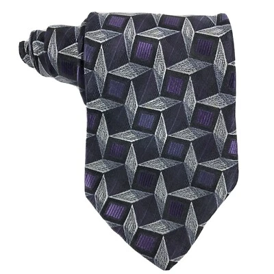 Corbata de seda para hombre Paul Dione negra púrpura plateada diseño geométrico Foto 1 de 4