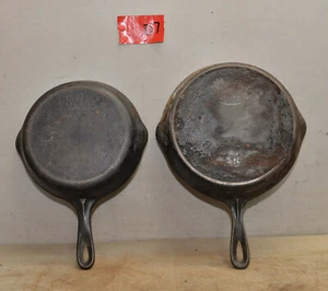 Favorite Piqua Ware No 8 cast iron deep skillet pan & Wagner #0 collectible D7 - Picture 1 of 6