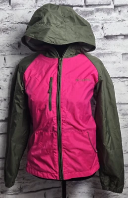Chaqueta cortavientos Columbia Spring niñas 14/16 Plus rosa cremallera completa con capucha Foto 1 de 4
