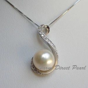 Huge 11mm White Pearl CZ Pendant Necklace 18 Inch Sterling Silver Chain Cultured - Picture 1 of 1