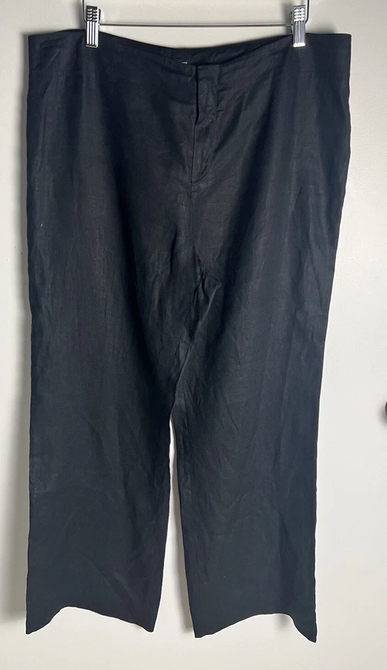 Philippe Adec Paris  Black High Rise Wide Leg 100% Linen Pants Size 12 NWOT - Image 1 of 4
