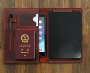 note notebook book cover bag jacket slipcase ipad Holder cow Leather red W751 - Imagen 1 de 6