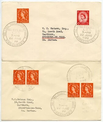 GB WIMBLEDON LAWN TENNIS POSTMARKS 1959 3d + 2d RATES VFU WILDINGS FRANKING - image 1 of 2