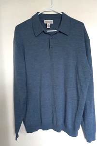 Pronto Uomo Polo Shirt Sweater Blue Long Sleeve Extra Fine Merino Wool Mens - Picture 1 of 3