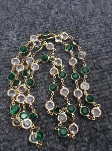 Beautiful green clear crystal gold tone bezels necklace - Picture 1 of 3