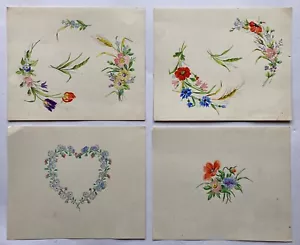 4 Aquarelle mit Blumen Stillleben Herz Anonym je 21,8 x 17,8 cm - Bild 1 von 7