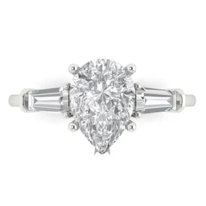 2.4ct Pear Baguette Cut 3-Stone Simulated Engagement Promise Ring 14k White Gold - Picture 1 of 11