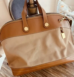 Vintage Dooney & Bourke Cabriolet Weekend Duffle Bag Brown Leather 17"x9"x15" - Picture 1 of 9