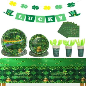 Disposable Dinnerware Set St Patrick's Day Party Supplies Green Shamrock Disposa - Picture 1 of 7