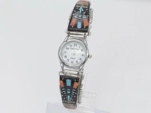Native American Sterling Silver & Multi-Stone Women’s Navajo Handmade Watch Tips - Picture 1 of 8