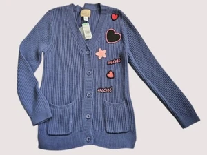 * NWT Vintage ROEBUCK & CO Blue Cardigan Sweater Patches Girls Size 14 - Picture 1 of 4