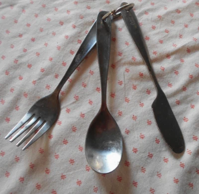 Stainless Steel Camping Utensils Silverware Scouts Knife Spoon Fork 3 PIECE CHI - Image 1 of 4