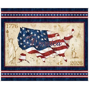 1776 USA AMERICA 250TH MAP PATRIOTIC FABRIC PANEL BY QT QUILTS OF VALOR 35"X44" - Picture 1 of 1