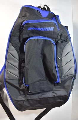 DeMARINI 球棒棒球包背包 2 个蝙蝠衬垫黑色蓝色 — 第 1/4 张图片