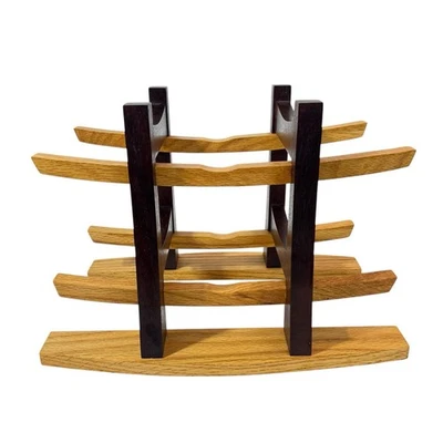 Estante de madera para vino estilo mediados de siglo arce nogal hecho a mano capacidad para 6 botellas Foto 1 de 4