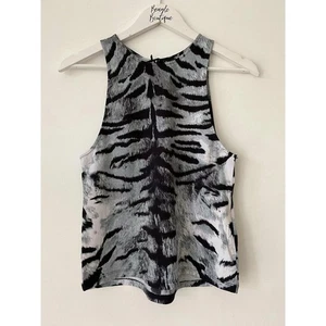 Motel Clars Top Tiger Full Silver Racer-Ausschnitt schwarz-weiß Größe L 14 UK - Bild 1 von 3