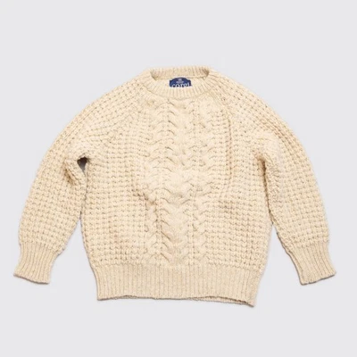 Corgi Wales Boys 10-12 Cable Knit Sweater Cream Wool Handmade Crewneck - Image 1 of 4