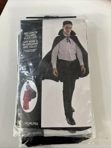 Vampire Cape Mid Length Collar Black Dracula Halloween Costume Men Or Women - Picture 1 of 2