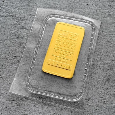 Johnson Matthey Barra de Oro 5 Gramos Logotipo Estampado Trasero .9999+ Foto 1 de 2