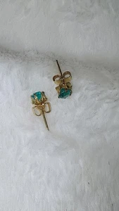 14k Gold Teal Tourmaline Stone Stud Earrings - Picture 1 of 5