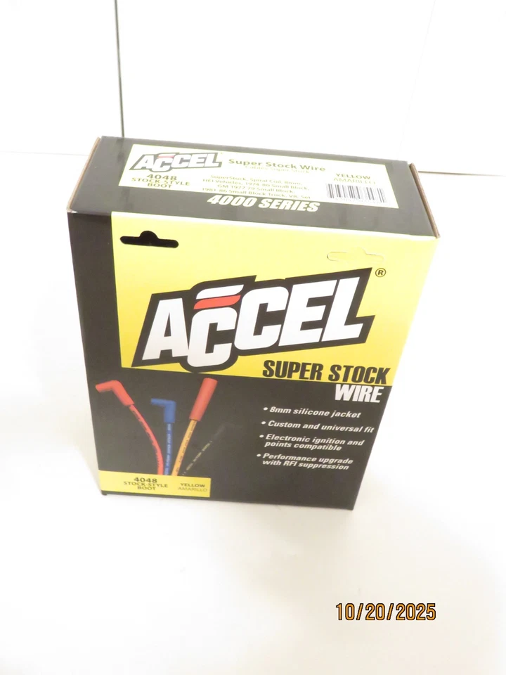 Juego de cables de bujía Accel 4048 - 8 mm - amarillo con botas estilo stock HEI Foto 1 de 1