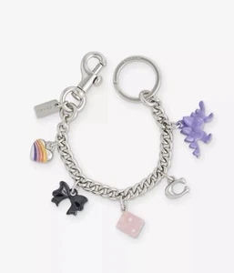 Coach Motif Chain Bag Charm Keychain in Silver/Multi Metal Resin & Glass NWT - Picture 1 of 12