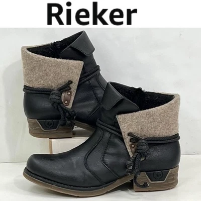 Rieker Women’s 79693-00 Ankle Bootie With Wool Detail Size EU38/US7.5/8 Black - Image 1 of 4