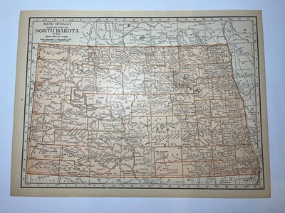 1925 "Copper" NORTH DAKOTA State Map fm 1925 Rand-McNally Atlas SEE DESCRIP - Image 1 of 3