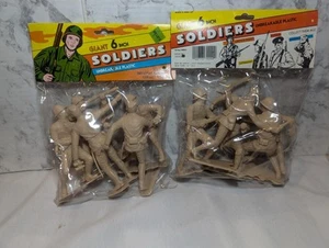 2x Giant 6 Inch Soldier Figures Tan Plastic United States Japan Army Men Sealed - Picture 1 of 9