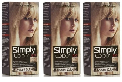 Mellor & Russell Simply Colour Permanent Hair Dye 9.0 Light Blonde x 3 Pack