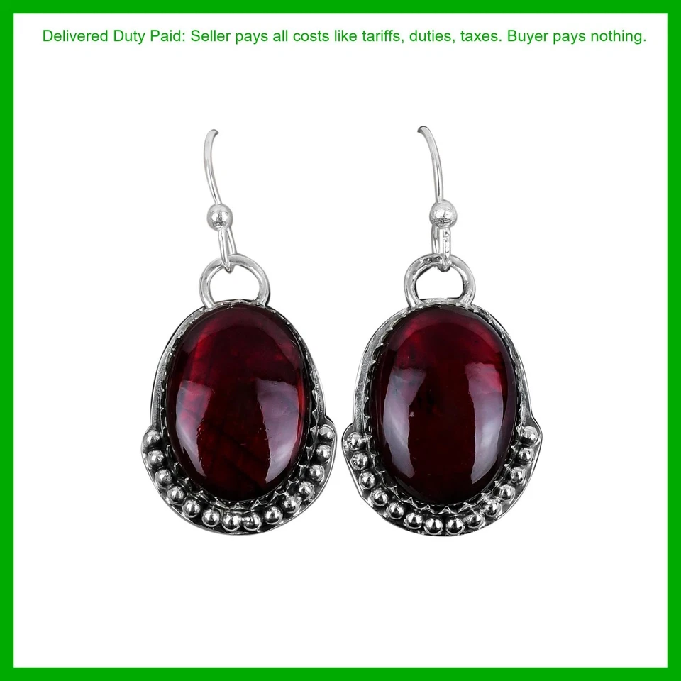 Natural Red Fire Labradorite 925 Silver Dangle Drop Bezel Boho Earrings Jewelry - Image 1 of 4
