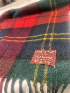 Nordstrom 100% Kaschmir Made In Germany Mehrfarbig Vintage Karo Fransen Schal - Bild 1 von 10