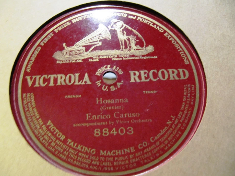 E Cond 1912 Enrico Caruso sings French Easter Hymn Granier HOSANNA VICTOR 88403 Foto 1 de 1