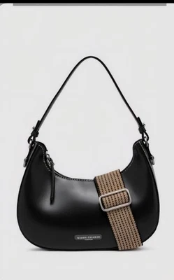 Bolso Bandolera Gianni Chirarini Bianca Cuero Negro Mezzaluna  Foto 1 de 4