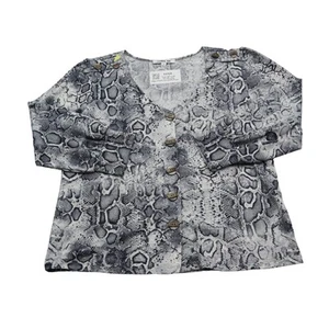 J. Jill Uncommon Shirt Womens L Gray White Geometric Gingham Top Button Up - Picture 1 of 18