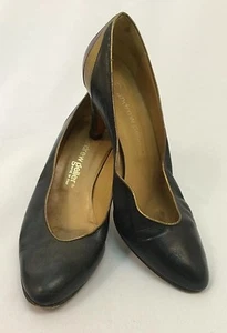 ANDREW GELLER Vtg Navy Gold Leather Classic Pump Heels Shoes Womans Sz 6B ITALY - Picture 1 of 12