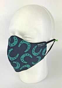 Face Mask Reusable Washable Unisex Blue w/ Green Horse Shoes - Picture 1 of 8