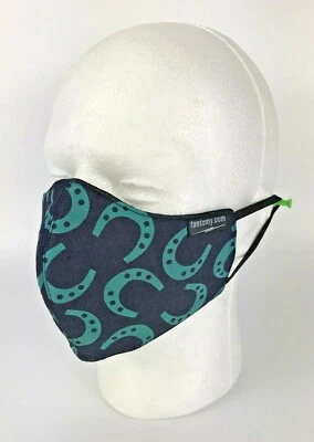 Face Mask Reusable Washable Unisex Blue w/ Green Horse Shoes - Image 1 of 4