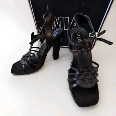 Mia Godiva B2829 Tacón con tiras de cuero negro talla 10 Foto 1 de 4
