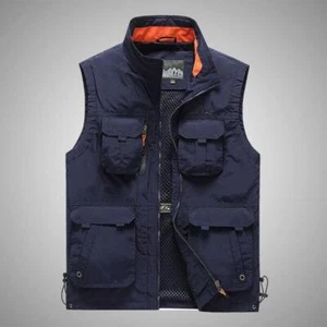 Mens Vest Sleeveless Waist Jacket Breathable Mesh Multi Pockets Fishing Vest NEW - Picture 1 of 14