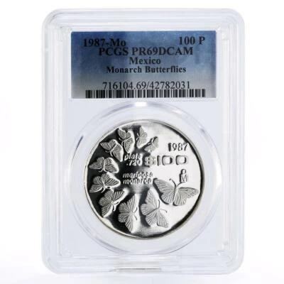 Mexico 100 pesos World Wildlife Monarch Butterfly PR69 PCGS silver coin 1987 - Image 1 of 2