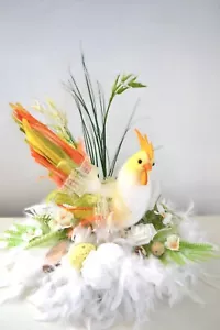 Osterkranz Ostergesteck Tischkranz Federn Hahn Kunstblumen Deko Ostern - Bild 1 von 5