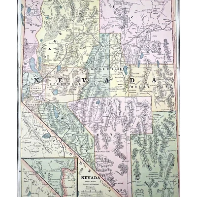 NEVADA - Mapa a color antiguo original de 1886 - Cram's Atlas - NEVADA Foto 1 de 2
