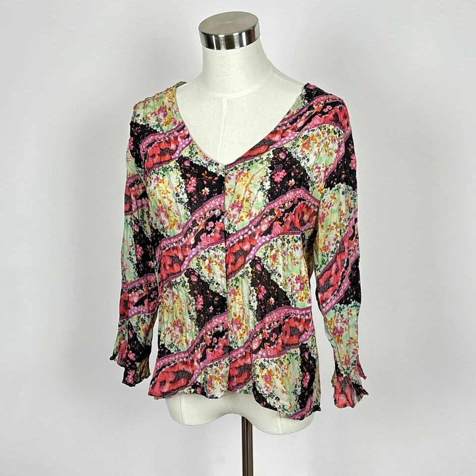 Blusa Top De Colección Años 90 Y2K Caviar Arrugado Plisado Floral Retazos Volantes Cuentas L Foto 1 de 4