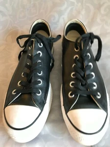 CONVERSE ALL STAR ~ WOMAN'S LEATHER LOW TOP SNEAKERS 561681C ~ BLACK SIZE 9.5 - Picture 1 of 9