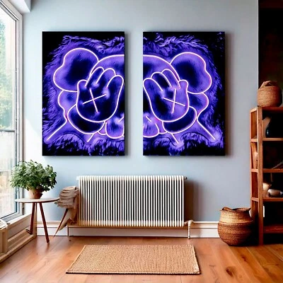 Lienzo arte de pared de neón payaso Kaws - arte urbano Hypebeast 2 piezas - decoración de pared - A2 Foto 1 de 4