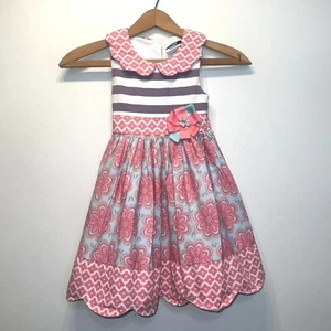 Counting Daisies Girls Gray Pink Boho Sleeveless Floral Stripe Dress Sz 5 Easter - Picture 1 of 5