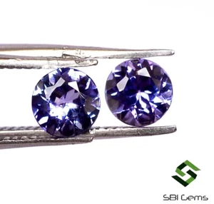Par de piedras preciosas sueltas brillantes de 5 mm de corte redondo de tanzanita natural certificada 0,88 CTS - Imagen 1 de 5