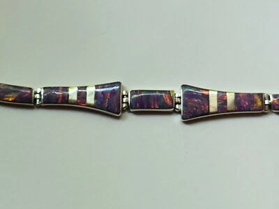 网球手链洋红色粉红色火蛋白石纯银珠宝设计 — 第 1/4 张图片